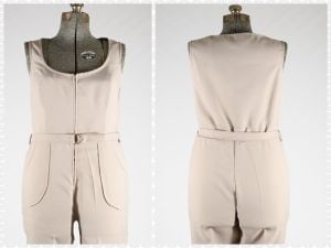 Vintage 1970s Khaki Beige Sleeveless Jumpsuit by JC Penney Fashions  |  L/XL - Fashionconservatory.com