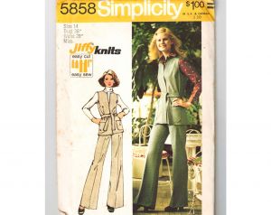 1970s Pant Suit Sewing Pattern - 1973 Misses Knit Vest & Trouser Pants - Bust 36 Simplicity