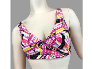 Vintage 1980s Lily of France Bright Abstract Neon Sport Bra Cotton Stretch Workout | XS