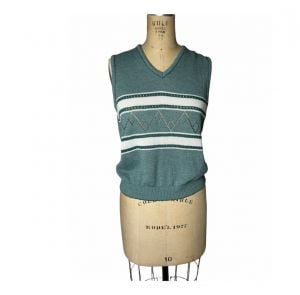 1970s sweater vest green white striped Size M by Devon