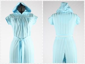 1970s Vintage Hooded One Piece Ice Blue Jumpsuit  |  Size S/M