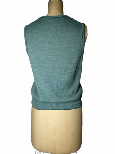 1970s sweater vest green white striped Size M by Devon - Fashionconservatory.com