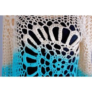 M/L Vintage 2000s Fade Ombre Asymmetrical Crochet Sweater Top Shirt by Tempo Paris - Fashionconservatory.com
