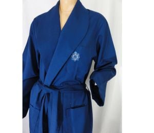 Men's Vintage 60s Robe Navy Blue Poly Cotton Dressing Gown Bathrobe BVD Brand Unisex | S - Fashionconservatory.com