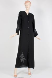 Vintage 1950s Black and Silver Embroidered Night Dressing Gown Peignoir Robe 50s | XS/S - Fashionconservatory.com