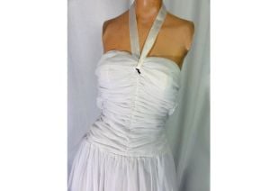 Vintage 50s Prom Dress Wedding Gown Ballgown White Sheer Chiffon Formal | XXS - Fashionconservatory.com