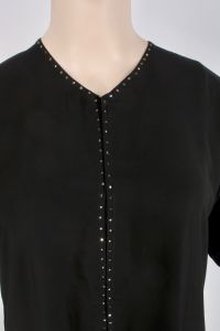 L/XL |Vintage 1950s Black Goth Rhinestone Mutton Sleeve Dressing Gown Dress - Fashionconservatory.com