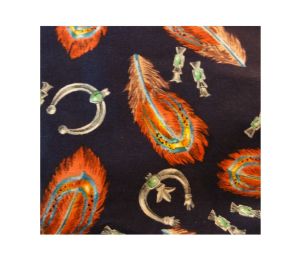 Vintage 90s Southwestern Cotton Fabric Alexander Henry Feathers & Jewelry Print Navy |Over 2 1/2 Yds