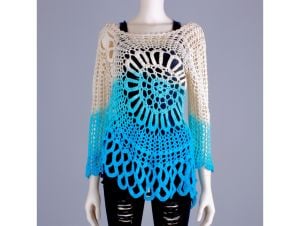 M/L Vintage 2000s Fade Ombre Asymmetrical Crochet Sweater Top Shirt by Tempo Paris