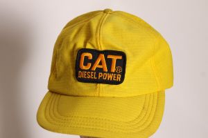 1970s 1980s Yellow & Black Patch CAT Diesel Power Trucker Hat Ball Cap - L