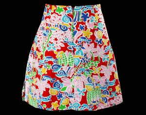 Novelty Print Skirt - 60s Snails Turtles & Butterfly Cotton Casual - Medium Size 8 1960s Preppie  - Fashionconservatory.com
