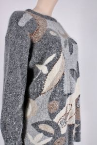 Vintage 1980s SEGUE Gray Silk Angora Abstract Sequin SOFT Knit Sweater | M to XL - Fashionconservatory.com