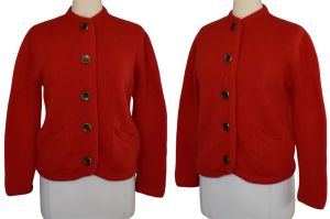 1950s Red Cardigan Sweater, Designer Rosanna Knitted Sportswear, Shetland Wool Rockabilly, S, M - Fashionconservatory.com