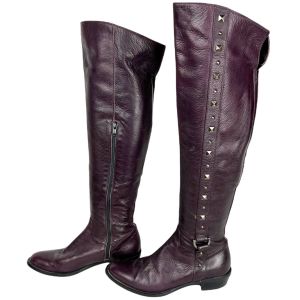 Vintage 1990s Italian Leather Boots Eggplant Purple Ladies Size 37 - Fashionconservatory.com