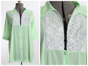 1970s Nightgown | Vintage Green Babydoll Nightgown by Gaymode JC Penney  |  Size L