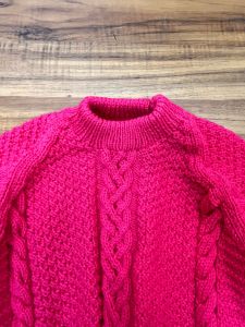 Kids Size 5 | 1980's Vintage Hand Knit Hot Pink Cable Knit Sweater - Fashionconservatory.com