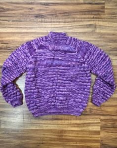 Kids Size 7-8 | 1980's Vintage HAND KNIT Purple and Pink Space Dye Sweater - Fashionconservatory.com