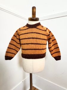 Baby 12 Months | 1980's Vintage Wool HAND KNIT Striped Sweater