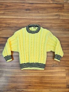 Toddler Size 4T | 1980's Vintage HAND KNIT Yellow and Navy Cable knit Sweater - Fashionconservatory.com
