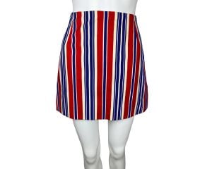 Vintage 1960s Mini Skirt Less Than Nothing Boston Red White Blue Stripes - Fashionconservatory.com