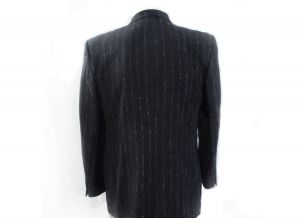 Men's Gangster Jacket - 1940s Inspired Navy Blue & Gray Pinstriped Wool Blazer - Made in 1980s - Fashionconservatory.com