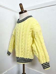 Toddler Size 4T | 1980's Vintage HAND KNIT Yellow and Navy Cable knit Sweater