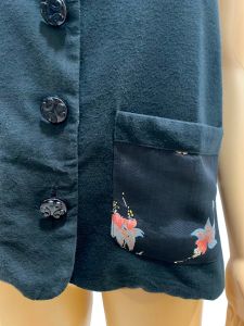 1990s Boxy Fit Rayon Vest with Floral Print on Black | Vintage size S - Fashionconservatory.com