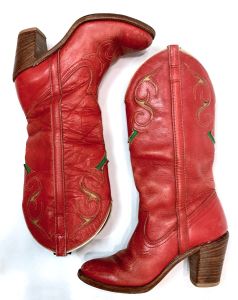 70s 80s Red Dingo Cowboy Boots | Distressed Leather Western Boots with 3'' Heels | Women size 5 - Fashionconservatory.com
