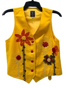 90s Y2K Cento x Cento Yellow Linen Flax & Cotton Vest with Floral Embroidery | Italy 38 fits XS/S - Fashionconservatory.com