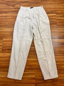 Medium - Size 10 | 1980's Vintage Checked Linen Cropped Trousers by Lizwear - Fashionconservatory.com