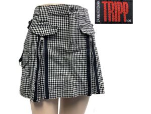 Vintage 1990s TRIPP NYC Black White Plaid Zipper Bondage Skirt | M