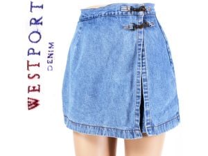Vintage 1990s Size 4 WESTPORT Denim High Waist Mom Denim Mini Skorts Shorts | S