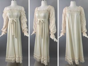 Mint Vintage 60s Lillie Rubin Ivory Lace Dress Wedding Gown or Nightgown | Size Medium 6 8 10 - Fashionconservatory.com