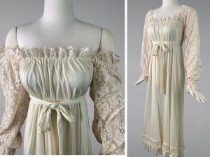Mint Vintage 60s Lillie Rubin Ivory Lace Dress Wedding Gown or Nightgown | Size Medium 6 8 10