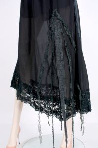 Vintage 1990s LIKE Black Sheer Lace Asymmetrical Fringe Goth Witch Skirt| M/L - Fashionconservatory.com