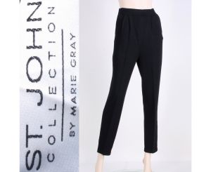 Vintage 1980s Size 2 ST. JOHN COLLECTION Black Santana Wool Knit Pants w Pockets | XS/S