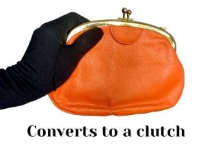 Cute 60s Blazing Orange Faux Leather Convertible Kiss Lock Clutch Purse with Chain |Fits everything! - Fashionconservatory.com