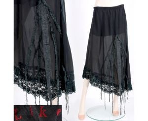 Vintage 1990s LIKE Black Sheer Lace Asymmetrical Fringe Goth Witch Skirt| M/L