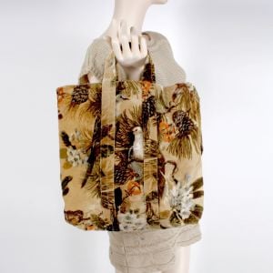 Vintage 70s Brown Doves Velour Granny American Colonial Cottagecore Tote Purse - Fashionconservatory.com