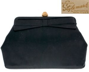 Vintage 1940s Stylemark Black Clutch Evening Bag Purse Pin Up WWII
