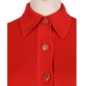 Vintage 60s Gold Crown by Le Roy Red Double Knit Simple Mod Cardigan w/Pockets | L/XL  - Fashionconservatory.com