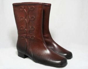 Size 6 Brown Boots - Victorian Inspired Galoshes - Trompe L'Oeil Soutache - 1960s Deadstock Winter  - Fashionconservatory.com