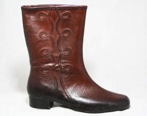 Size 6 Brown Boots - Victorian Inspired Galoshes - Trompe L'Oeil Soutache - 1960s Deadstock Winter 