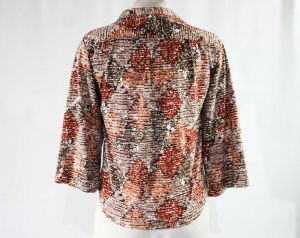 Size 18 Tawny Diamonds Print Shirt - 1970s Jersey Knit Top - Miami Label - Late 70s Early 80s Casual - Fashionconservatory.com