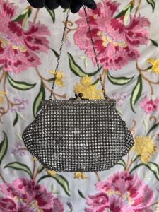 1930s prong set rhinestone purse with delicate chain
