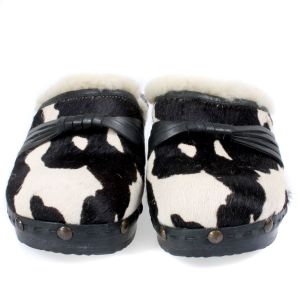 7.5 Vintage 00s Y2k Nine West Black & White Cow Print Fur Platform Clog Mules Shoes 90s - Fashionconservatory.com