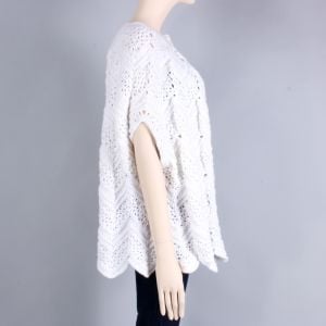 OS Vintage 50s White Chevron Hand Crochet Cardigan Poncho Sweater 60s - Fashionconservatory.com