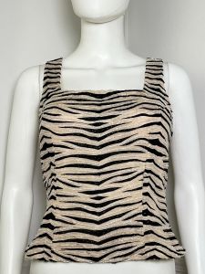 Medium | 1990's Vintage Silk Beaded Zebra Print Top by Caché | New With Tags 