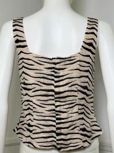 Medium | 1990's Vintage Silk Beaded Zebra Print Top by Caché | New With Tags  - Fashionconservatory.com