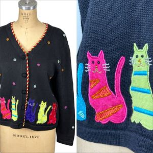 1990s Berek cat sweater with beading and applique' Size L Takako Sakon